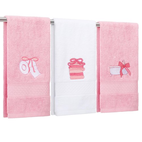 Breling 3 Pcs Bow Towels for Bathroom, Coquett Pink Bowknot Kitchen Hand Towels 100% Cotton Soft Embroidered Home Decoration for Birthday Bridal Shower Wedding Gifts 13.3 x 29 Inch