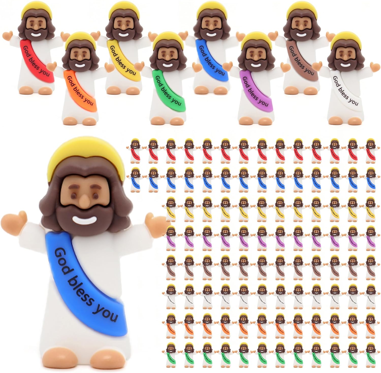Yelakey Mini Jesus Figures - 100pcs Tiny Jesus Figurines for Baptism & Easter Decor | Classic Brown