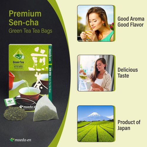 MAEDA-EN Premium Sen-cha Green Tea 10 Tea Bags Japanese Origin Green Tea Leaves Individually Wrapped Teabags 19734 1pk