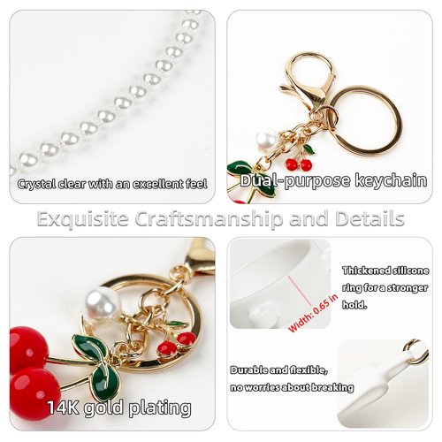 Handle Strap and Cherry Charm Set for Owala Water Bottle 24 oz, 32 oz, 40 oz, Owala Kids, Owala Coffee Tumbler, Owala FreeSip, for Owala Accessories & Stanley Cup Accessories (Beaded White)