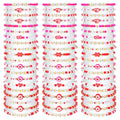 yesaior 60 pcs Valentine's Day Bracelets Bulk Colorful Friendship Adjustable Beaded Bracelets Bulk Women's Clay Surfer Heishi Jewelry for Women Men Gift Party Supplies (Valentine's Day)