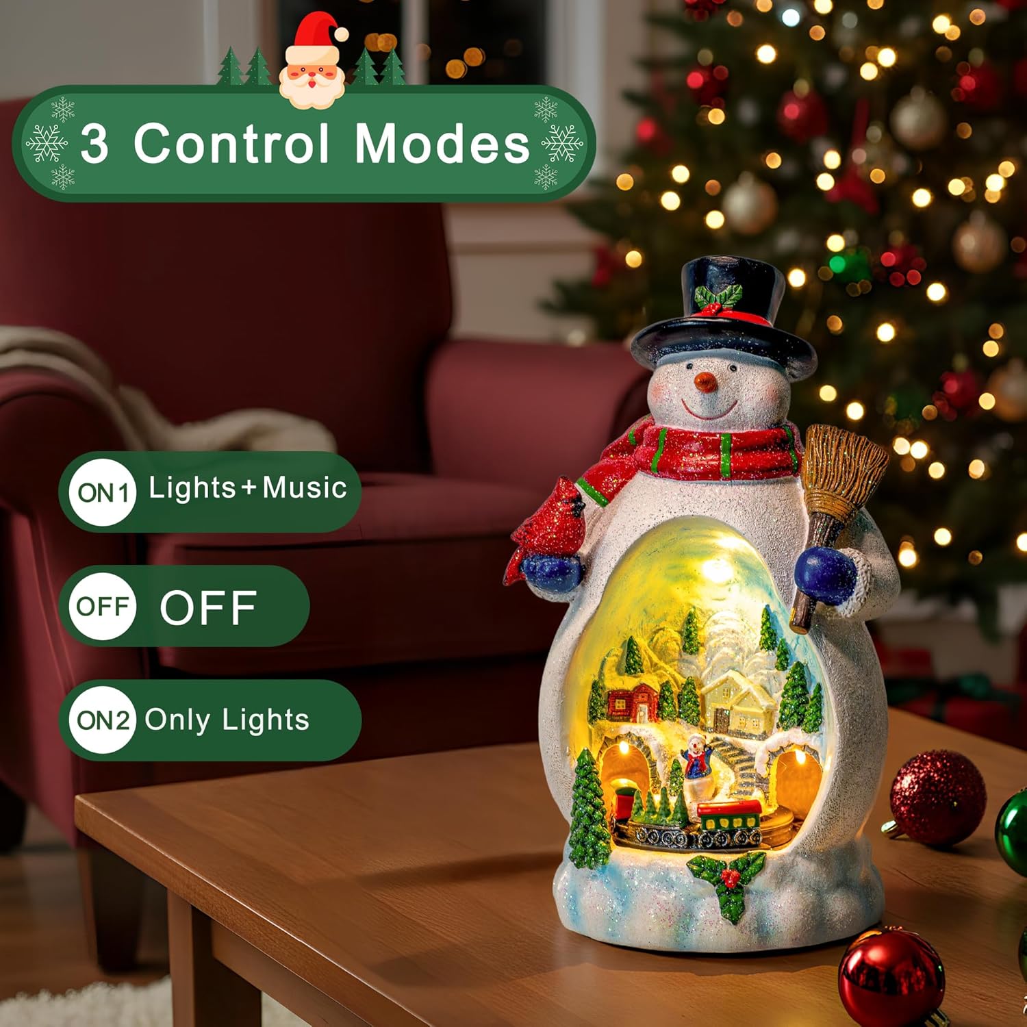 Snowman Figurine | Lighted Christmas Village with Animated Train - Battery/USB Powered Holiday Decor
