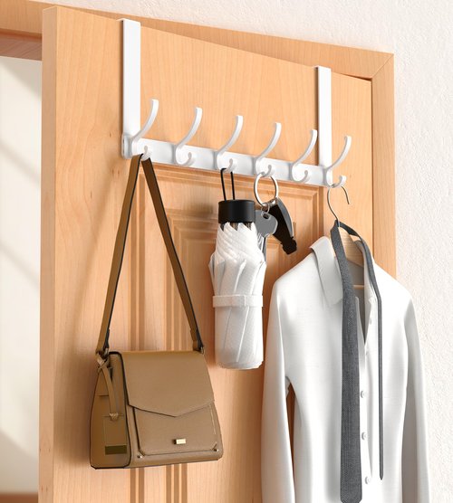 CHAUNCEY HOME Over The Door Hooks Hanger with Extended Arms, Fit 1 3/8" Door, Tool-Free Assembly, F7U, Towel Rack Organizer Holder - Glossy White