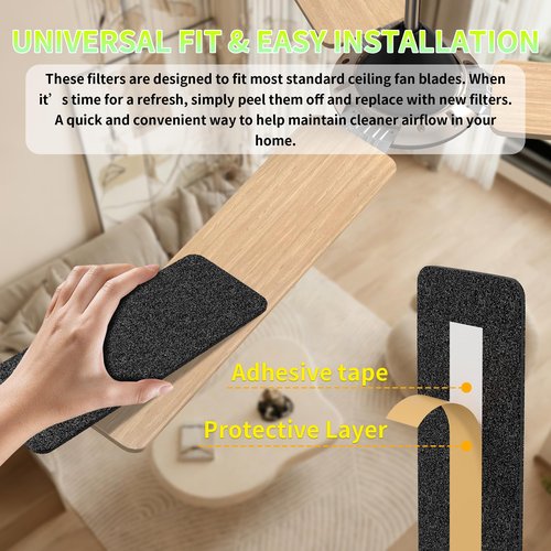 Flurose 10 Pack Ceiling Fan Filters for Fan Blades, Activated Coconut Carbon Dust Catcher Pads, Easy-Install Fan Blade Filter Accessories for Home, Helps Reduce Dust & Odors, Fits Most Ceiling Fans
