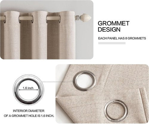 MIULEE 100% Blackout Textured Curtains - Thermal Insulated Natural Beige Drapes | 52 x 94 Inch (2 Panels)