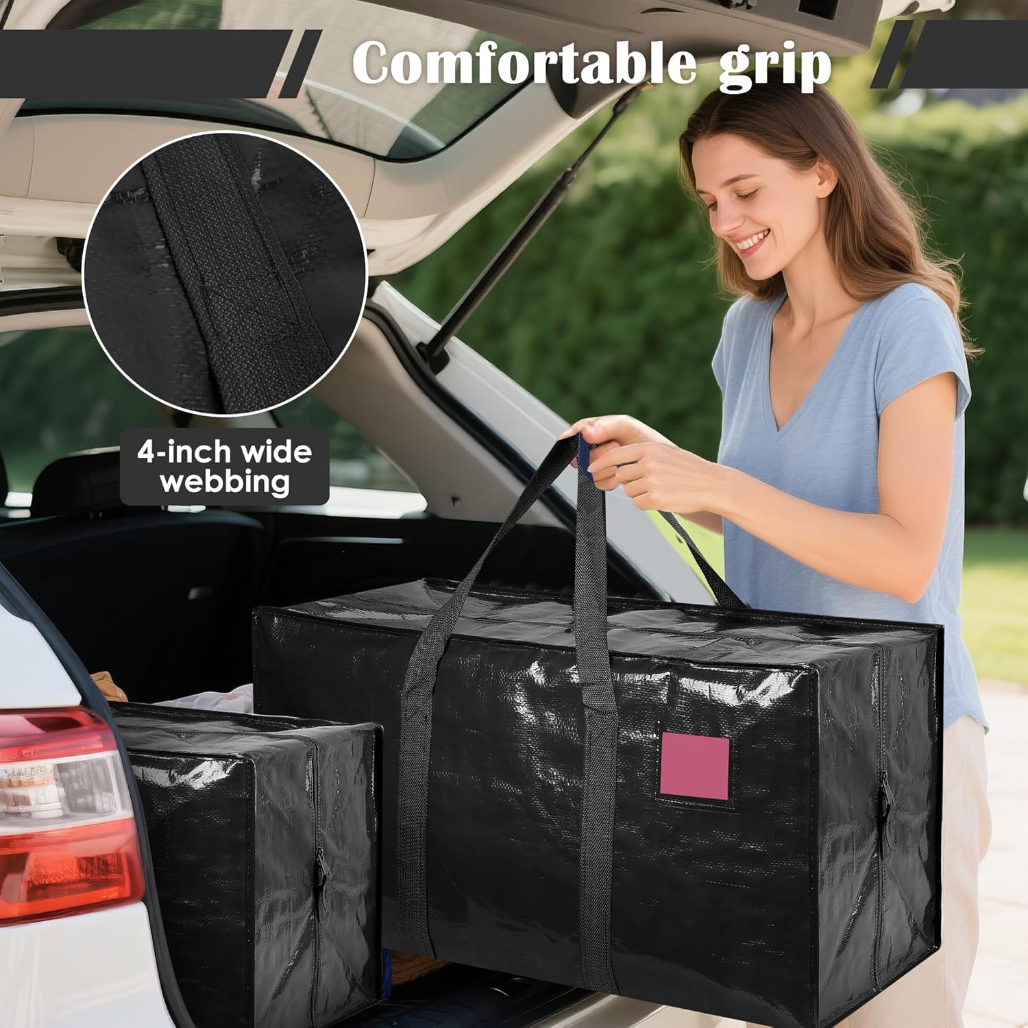 Skiennix 6 Pack Moving Bags - Extra Large 93L Heavy Duty Waterproof Storage Totes | Black for Home Organization & College Dorms