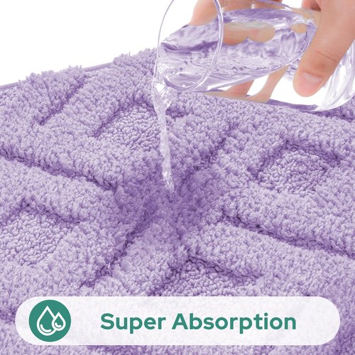 HOMEIDEAS Bathroom Rugs Sets 2 Piece, Extra Soft Shaggy Absorbent Non Slip Machine Washable Grid Bath Mats for Bathroom, Tub and Shower (Lavender Purple)