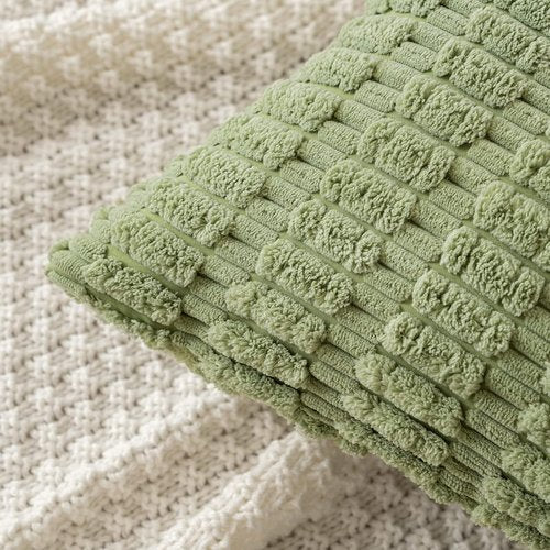 MIULEE Decorative Throw Pillow Covers - Soft Boho Striped Corduroy | 18x18 Inch Sage Green, Pack of 2