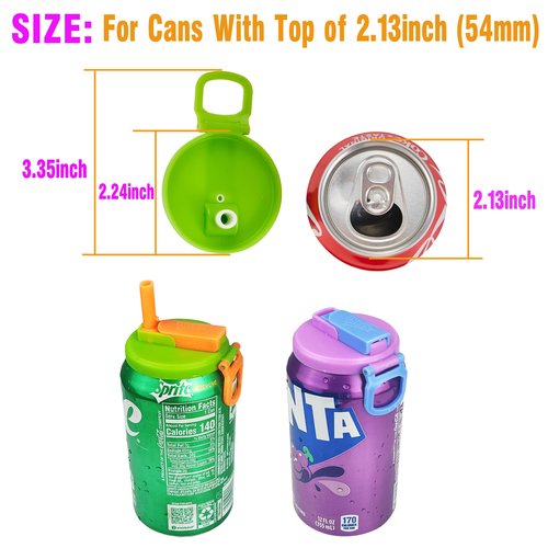 DIPESI 6 pack 6 color Soda Can Lids with Straws, Reusable Silicone Straws Soda Can Covers, BPA-Free,Airtight Seal, Easy to Use, Prevents Spills, Fits Standard Cans.