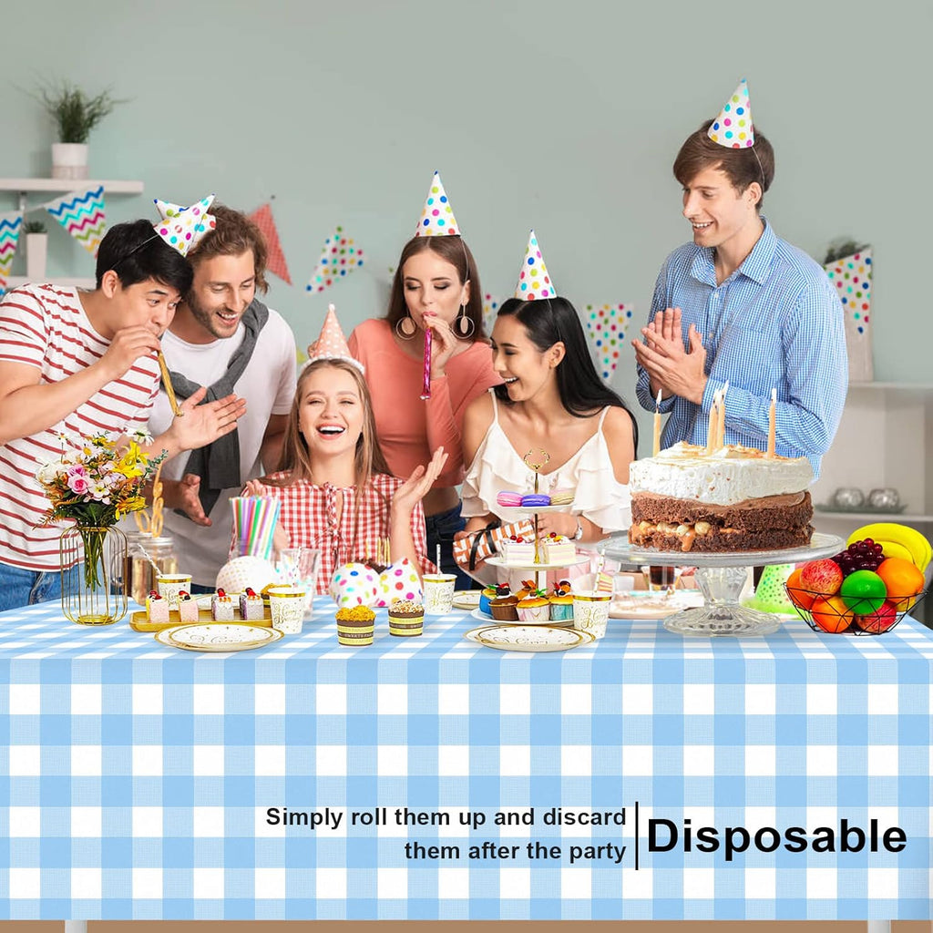 Skiennix Blue Checkered Tablecloth - 6 Pack Disposable Waterproof Gingham | 54 x 108 Inch for Parties & Picnics
