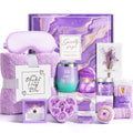 Birthday Gifts for Women, Self Care Gifts Christmas Box Get Well Soon Basket, Lavender Relaxing Spa Gifts Care Package w/ Flannel Blanket, Unique Mothers Day Gift Idea for Mom Her Friend Sister Purple