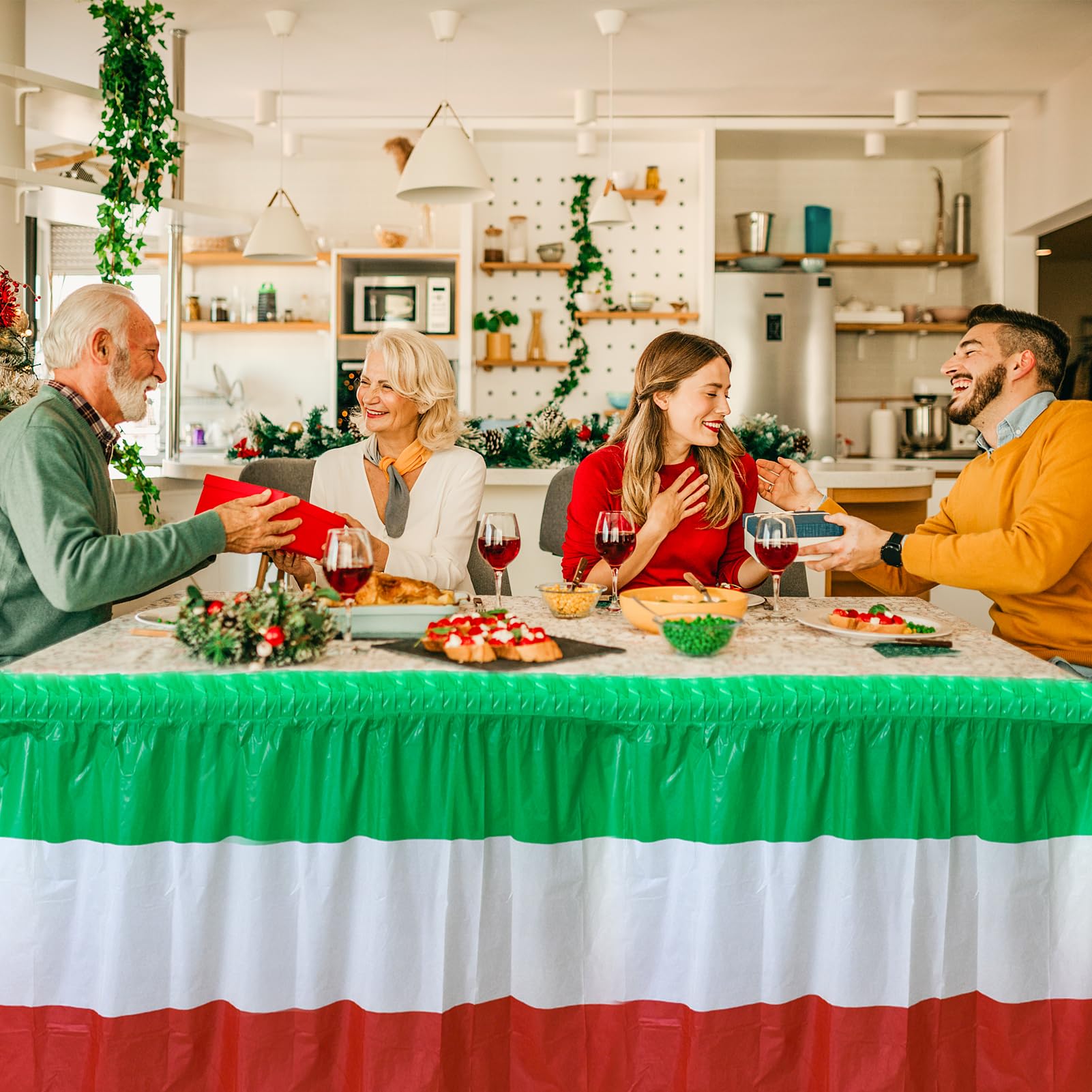 2 Pack Red White Green Table Skirts Italian Table Skirts for Italy Themed Party Supplies Mexican Table Skirting Plastic Disposable Table Skirts for Mexican Independence Day Birthday 2.4 x14 Ft