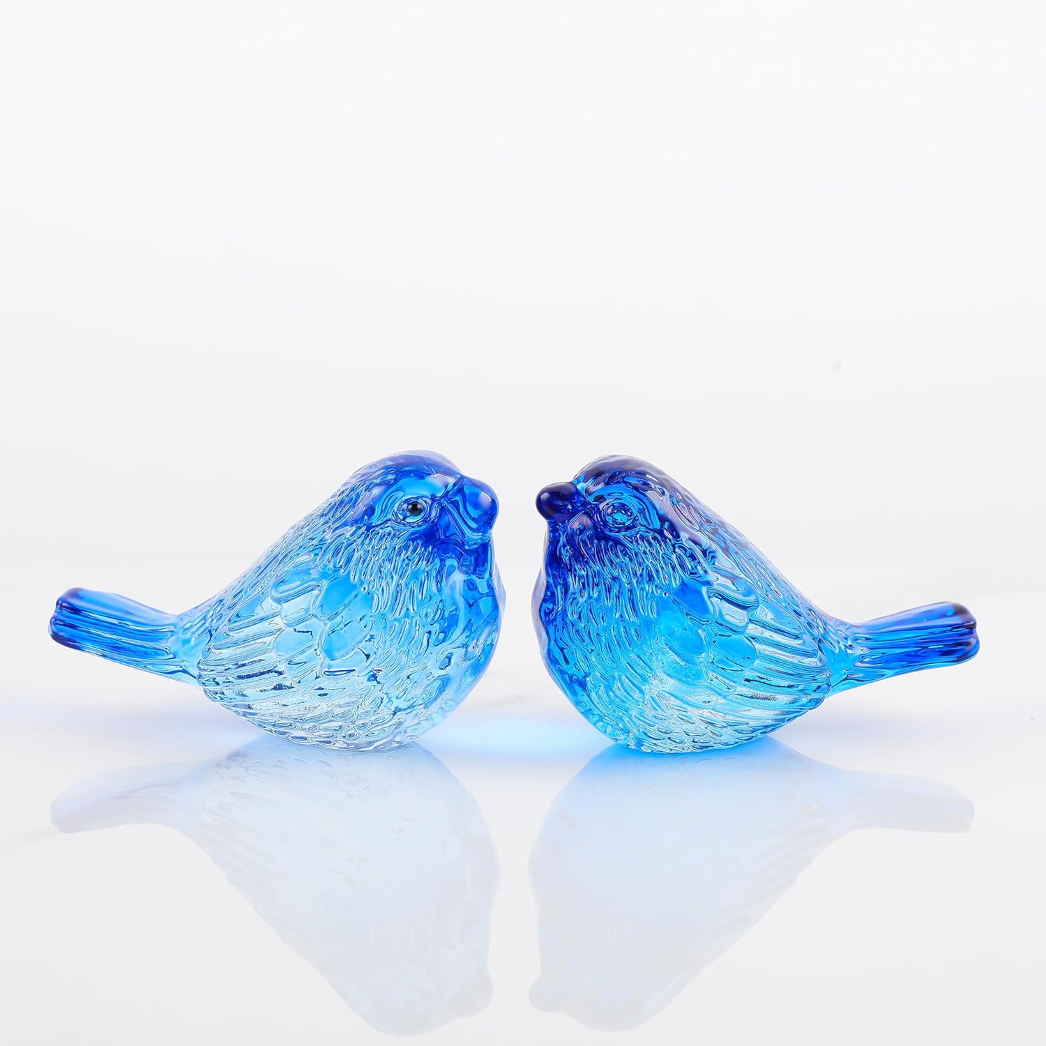 Qianwei Crystal Bird Figurine Set - Handmade Blown Glass Blue Birds for Office Desk Decor | 2PCS