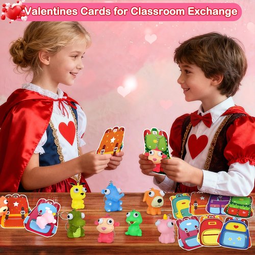 Valentines Day Gifts for Kids, 28 Pack Valentines Cards with Animal Popping Eyes Keychains for Boys Girls Classroom School Gifts Exchange,Valentine's Party Favor Goodie Bag Stuffers for Toddlers