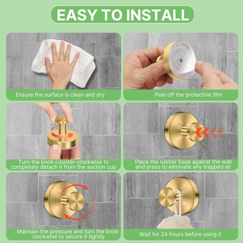 Black Suction Cup Hooks for Shower - Set of 4, No Drill Towel Hooks for Bathroom Wall, Kitchen, Glass, Mirror, Tile - Ideal for Hanging Towels, Robes, and Loofahs (gold-4pcs)