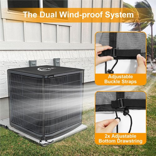 Kipiea 2 in 1 Upgraded Full Mesh Outdoor AC Unit Cover with Detachable 600D Waterproof Top, Air Conditioner Mesh Covers for Outside Units, for All Season (36" W x 36" D x 40" H)