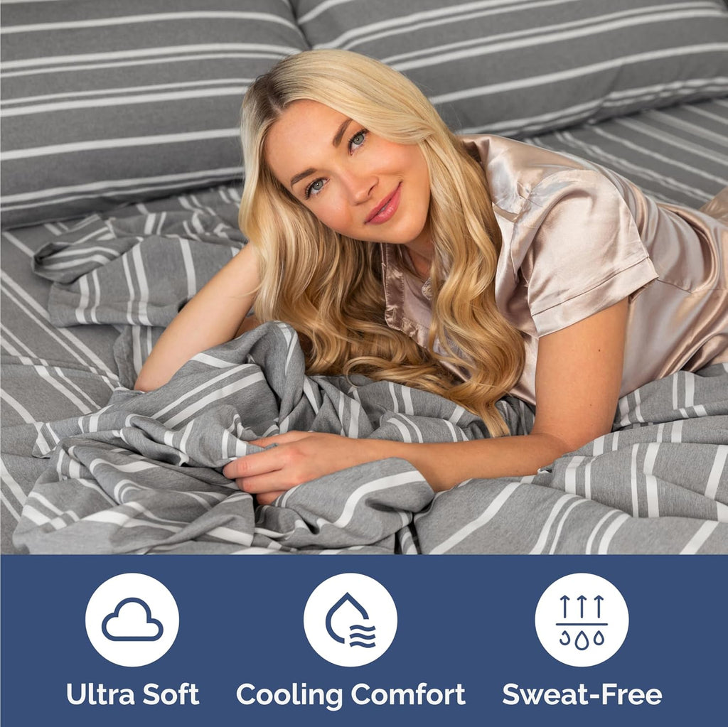 Skiennix Twin Size Sheet Set - Comfy Cooling Bed Sheets - Hotel Luxury Bedding - Deep Pockets, Soft, Wrinkle-Free - Grey Stripes