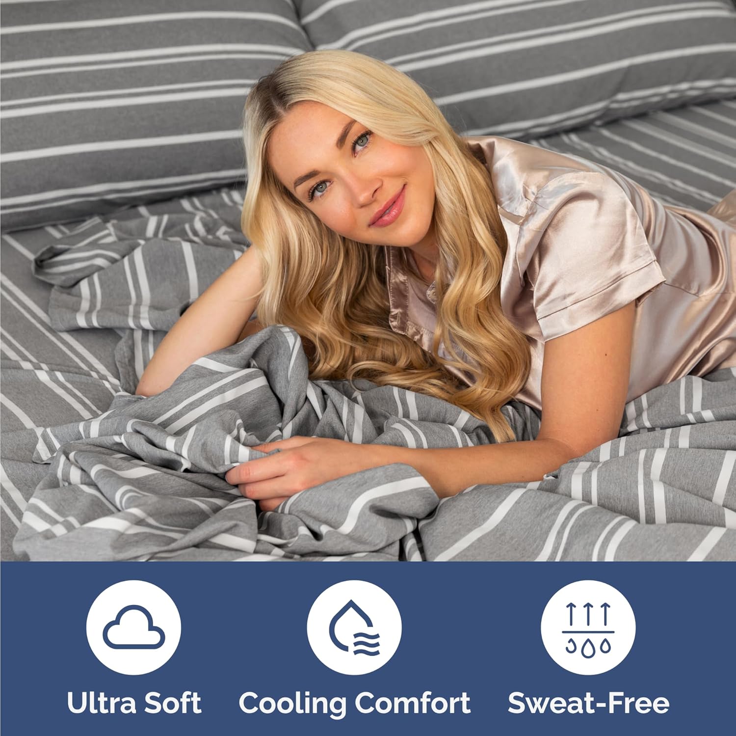 Skiennix Twin Size Sheet Set - Comfy Cooling Bed Sheets - Hotel Luxury Bedding - Deep Pockets, Soft, Wrinkle-Free - Grey Stripes