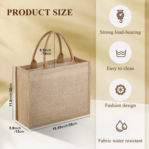 butarfe 10 Pack Reusable Jute Tote Bags with Handles, 15.1X11.8X5.5 Inch Large Natural Blank Burlap Tote for Grocery Shopping, Weddings, Travel, Bachelorette Parties & DIY Embroidery Crafts