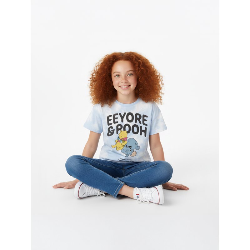 Girls Winnie the Pooh Graphic Tee - Blue Cloud, Size 4-5, Short Sleeve