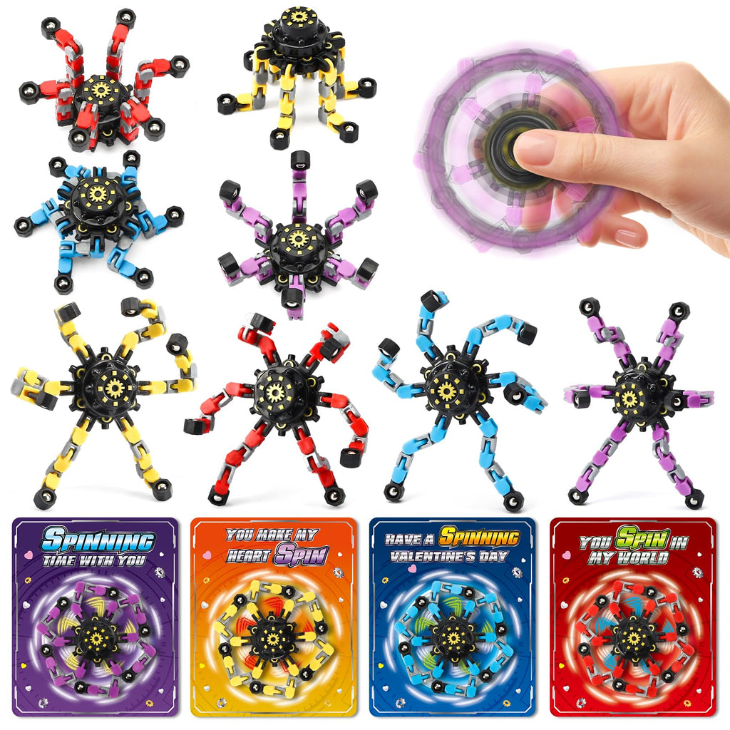 ShyLizard 24 Pack Valentine's Day Cards for Kids with Fidget Spinners, Valentines Day Gifts for Kids, Deformable Robot Fidget Toy Exchange School Classroom Valentines Party Favor Game Prizes