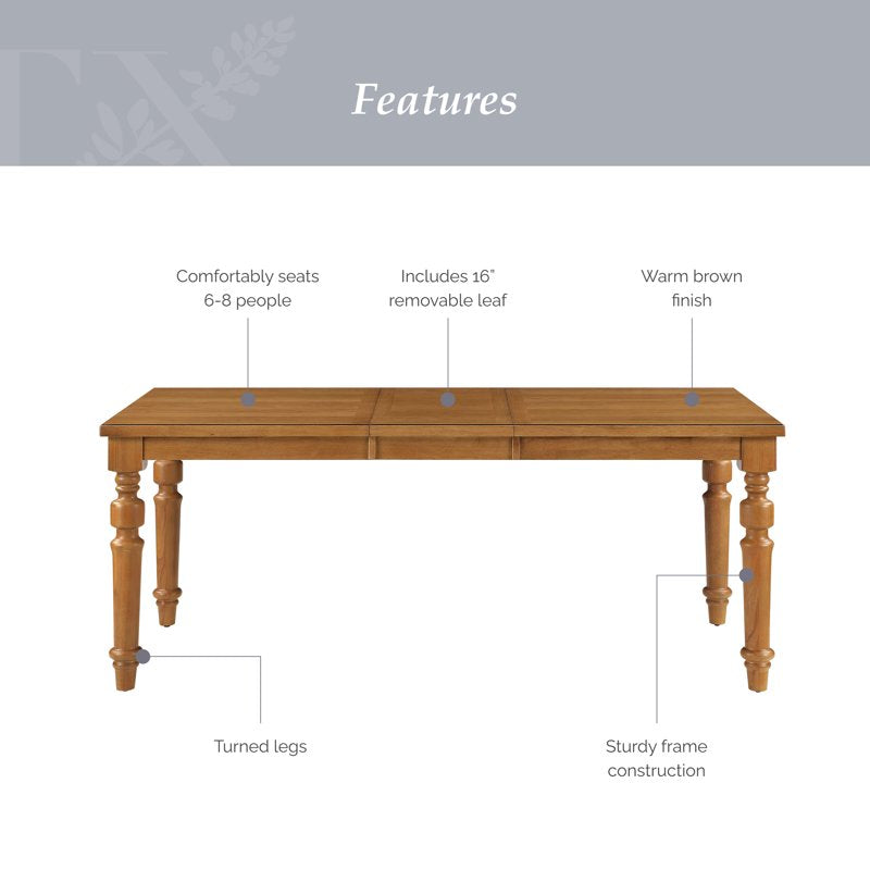 Extendable Dining Table with Removable Leaf - Warm Brown
