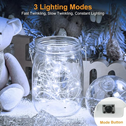 BTFarm LED Fairy Lights - 30 Pack Battery Operated Twinkle Lights | 7FT Silver Wire for Mason Jars & Parties