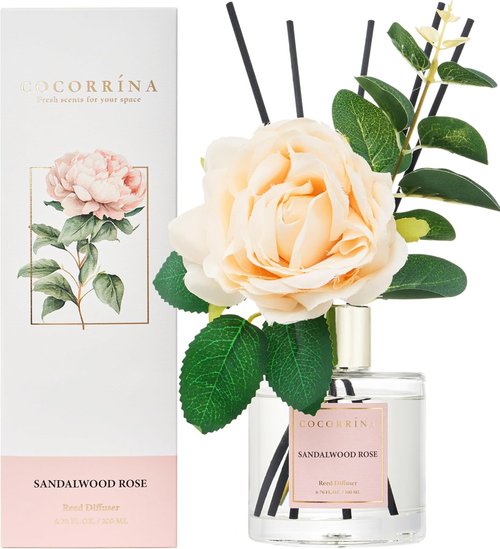 Cocorrina Reed Diffuser Set - Sandalwood Rose Scented Oil | 6.7 oz Home Fragrance for Large Rooms
