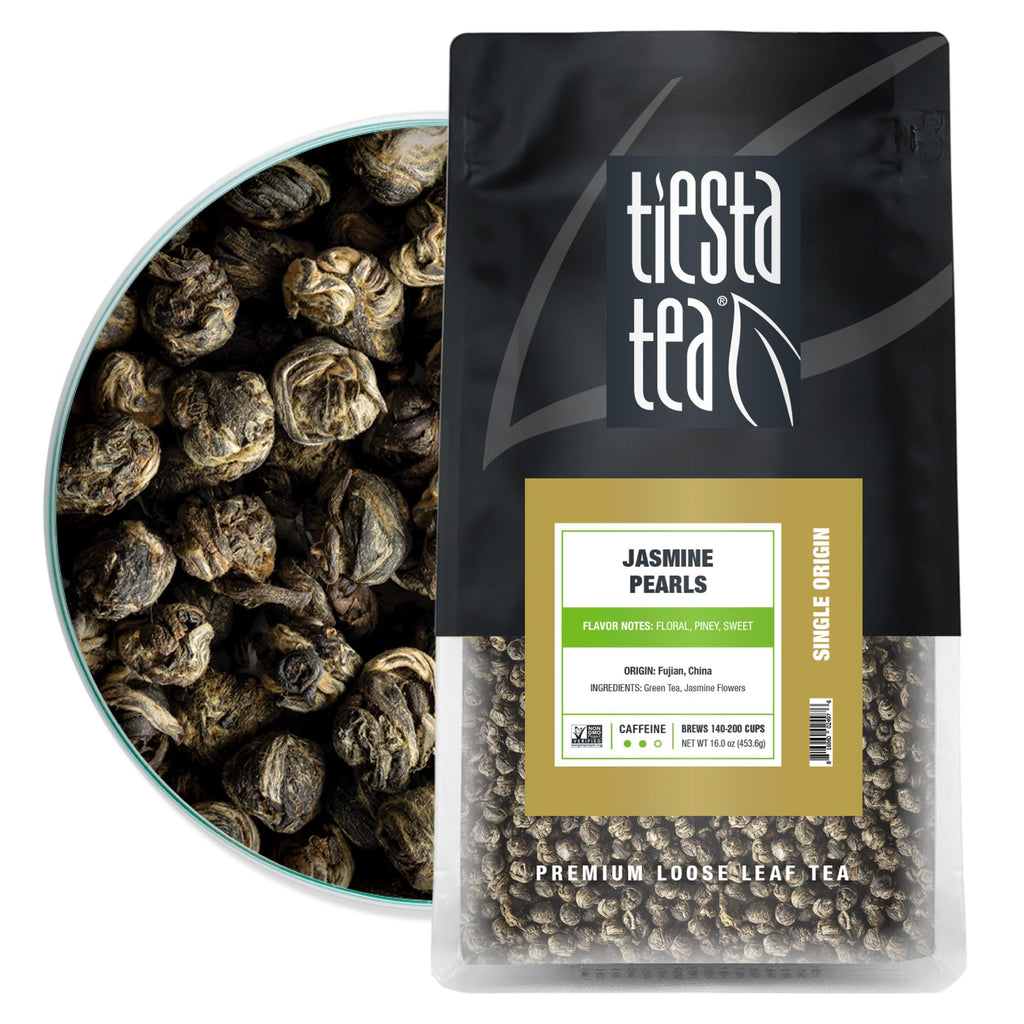 Tiesta Tea - Jasmine Pearls Green Tea, Loose Leaf, Single Origin Premium Jasmine from China, Pure Unblended Medium-Caffeinated Blend, Makes Hot or Iced & Up to 200 Cups, 16oz Resealable Bulk Pouch