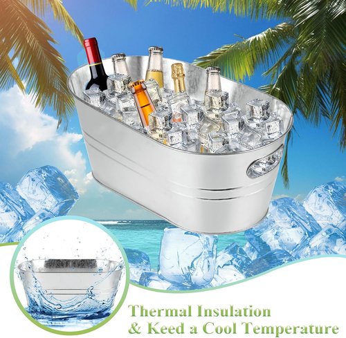 4 PCS Galvanized Bucket 3.4 Gallon Ice Buckets for Parties with Carry Handles Stainless Steel Beverage Tub for Parties 3.4 Gallon Galvanized Tub Drink Buckets for Parties,Mimosa Bar,Champagne