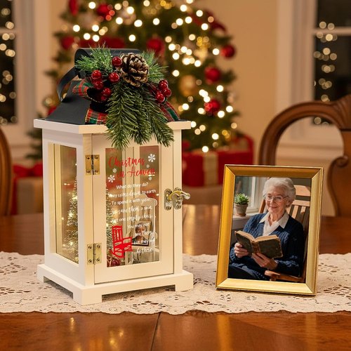 Christmas In Heaven Memorial Lantern - Small Photo Frame & Wreath | Thoughtful Gift for Loved Ones