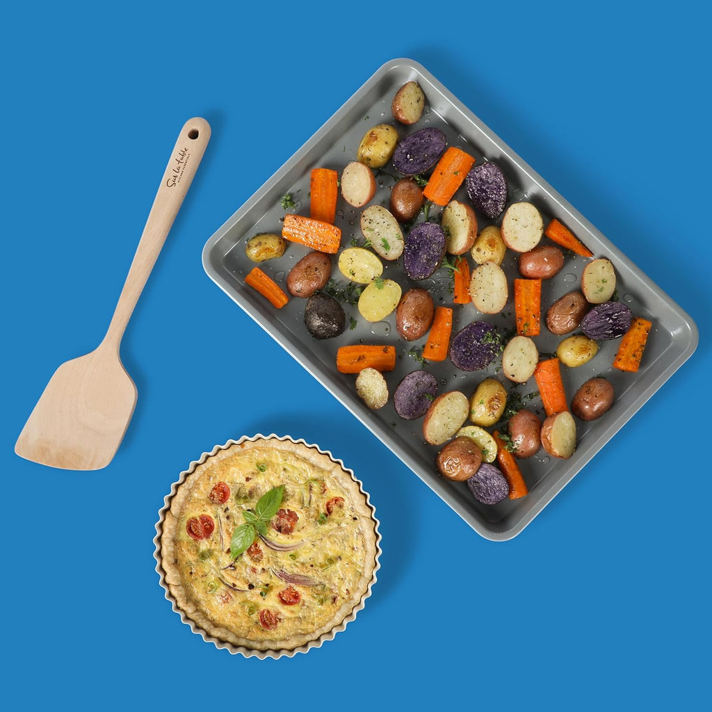 Sur La Table Carbon Steel Baking Pans Set - Premium Non-Stick, PFOA-Free, Grey & Linen White Exterior