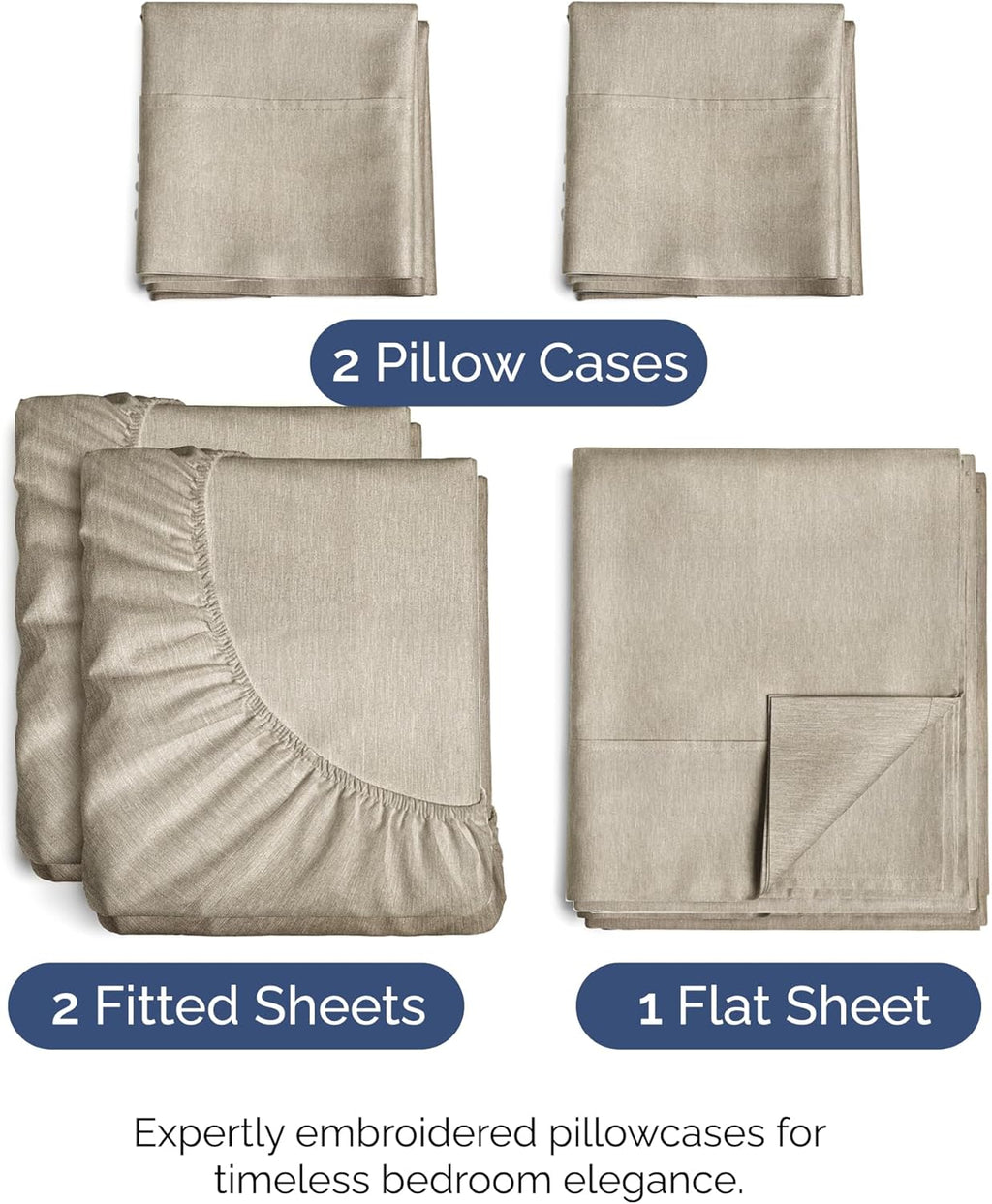 Split King Size Sheet Set by [Brand Name] - Comfy, Breathable & Cooling Luxury Bedding - Deep Pockets, Wrinkle-Free, Beige