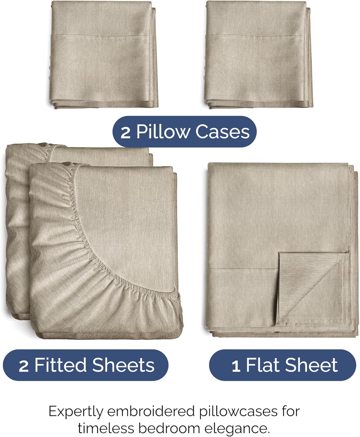 Split King Size Sheet Set by [Brand Name] - Comfy, Breathable & Cooling Luxury Bedding - Deep Pockets, Wrinkle-Free, Beige