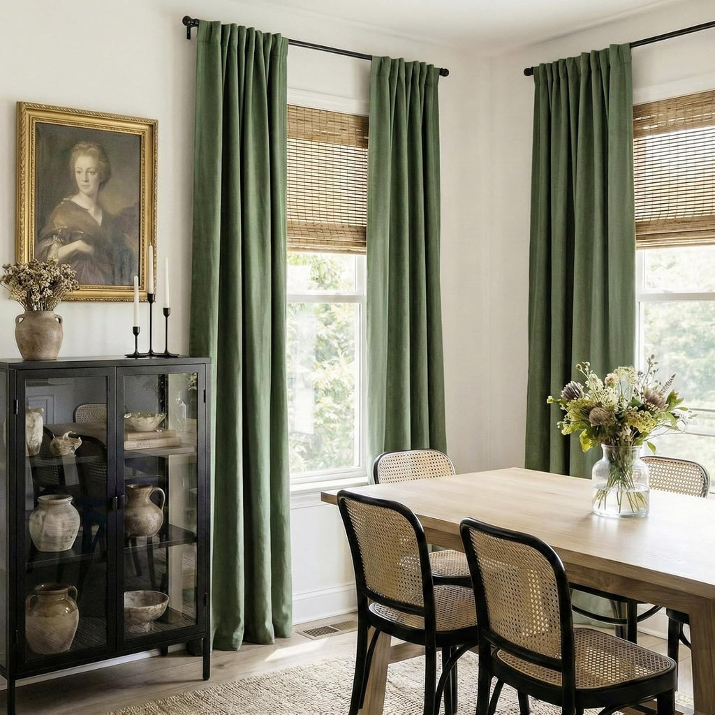Skiennix Blackout Curtains - 100% Blackout Thermal Insulated Drapes | Olive Green, 50" W x 102" L, 2 Panels Set