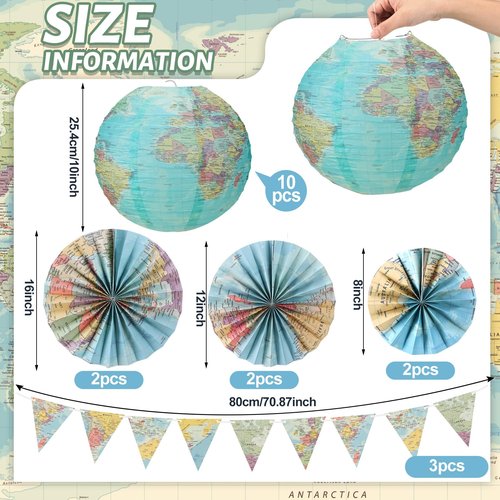 20 Pcs Globe Map Classroom Decorations Travel Party Decors Back to School Hanging Paper Lantern Fans Adventure Awaits Bulletin Board Around The World Party Decorations for Classroom Earth Day Birthday