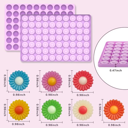 Tadonyny Daisy Flower Chocolate Silicone Molds, Gummy Candy Molds for Cake Decorations, Fondant Mold Silicone with Scraper (flower purple molds 002)