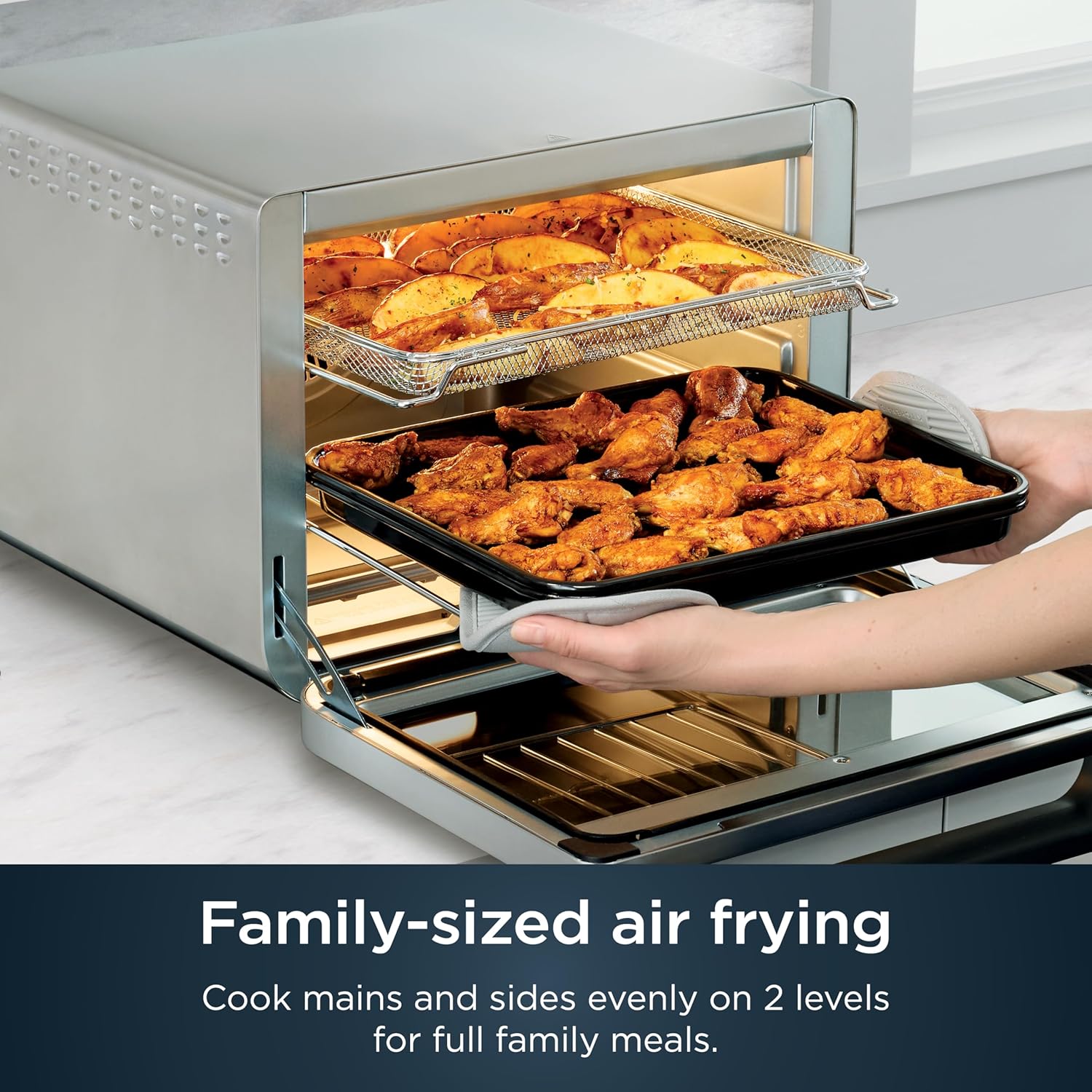 Ninja Air Fryer & Toaster Oven - Prestige Smart XL Countertop Oven | Bakes 20 Cookies & Fits 12lb Turkey | 1800 Watts | Stainless Steel
