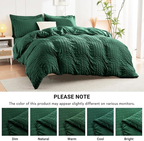 HYMOKEGE Twin XL Comforter Set - Emerald Green Seersucker 5-Piece Luxury Bedding Set