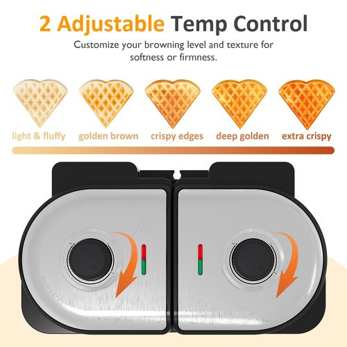 Sunvivi Dual Waffle Maker: Heart Waffle & Classic Waffle Iron with 2 Adjustable Temp Knobs, Nonstick Waffle Machine with Indicator Light, Easy to Clean, The best gifts for Her, Kids and Families