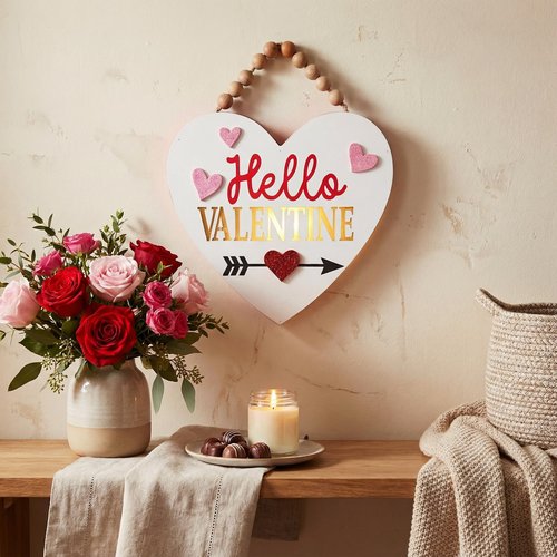 Valery Madelyn Valentines Day Decorations, Wooden Heart Decor with LED Light, Valentine Wreath for Front Door, Romantic Heart Decorations for Home Proposal Wedding Anniversary, 11 inch
