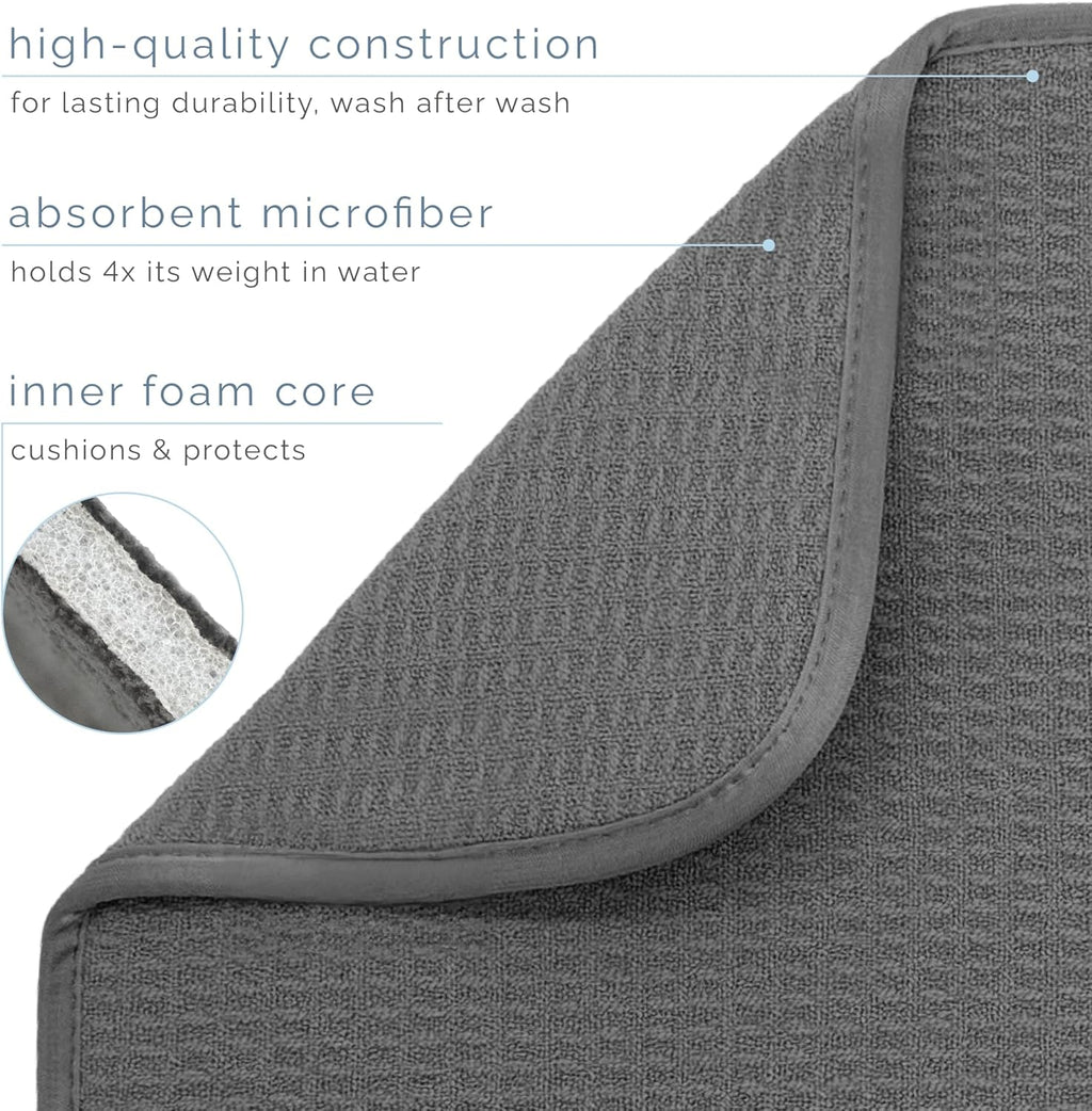 S&T INC. Dish Drying Mat - Absorbent Microfiber Kitchen Counter Pad, 16” x 18”, Charcoal Color