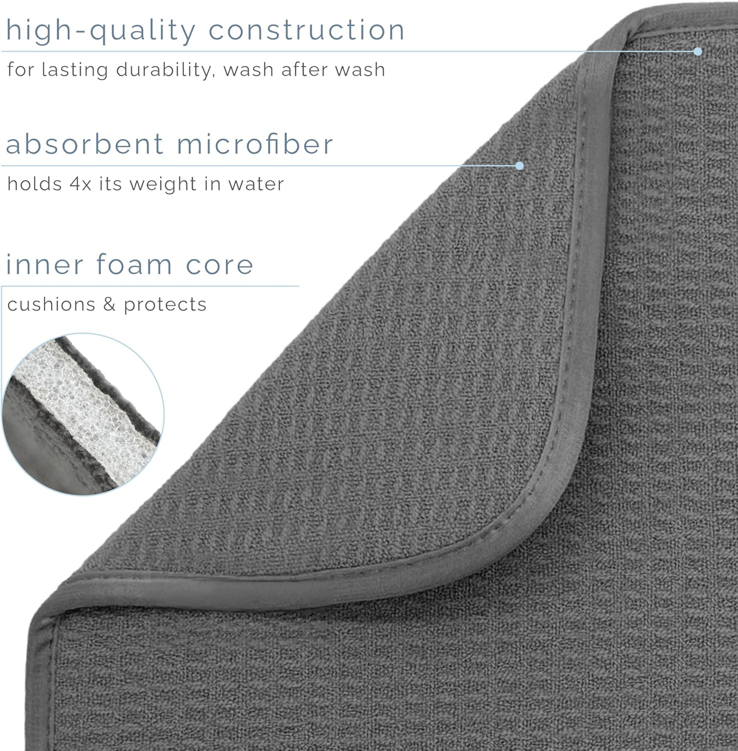 S&T INC. Dish Drying Mat - Absorbent Microfiber Kitchen Counter Pad, 16” x 18”, Charcoal Color