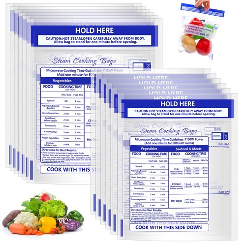 24 Pcs Microwave Steam Bags for Cooking 12 Medium and 12 Large Sizes Reusable Zipper Steamer Bags Microwave Steaming Bag for Vegetables Potatoes Meat Frozen Food (24)