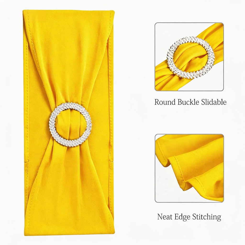 Skiennix Spandex Yellow Chair Sashes - Pack of 50 Elegant Bows with Buckles for Weddings & Events