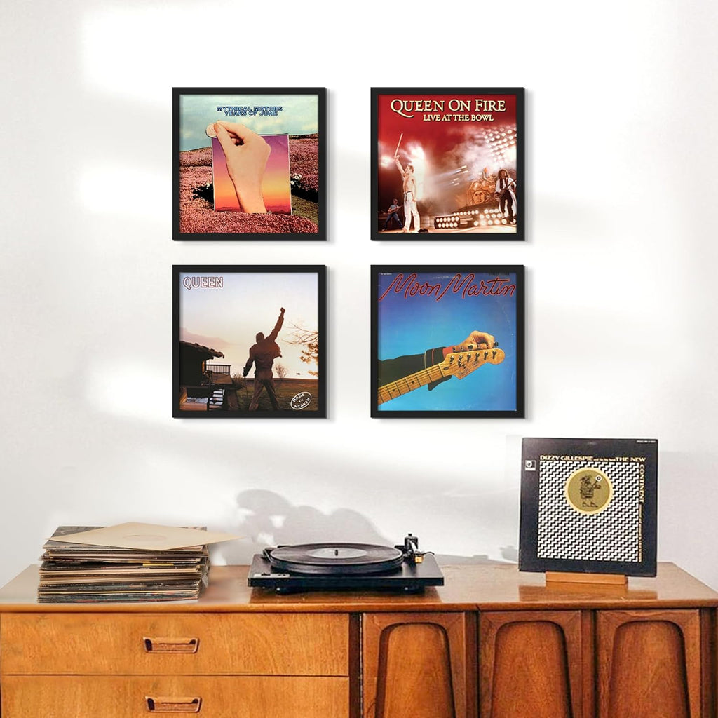 Upsimples Vinyl Record Frame - 12.5x12.5 Inch Album Cover Display - Black, Set of 4 for Home Decor
