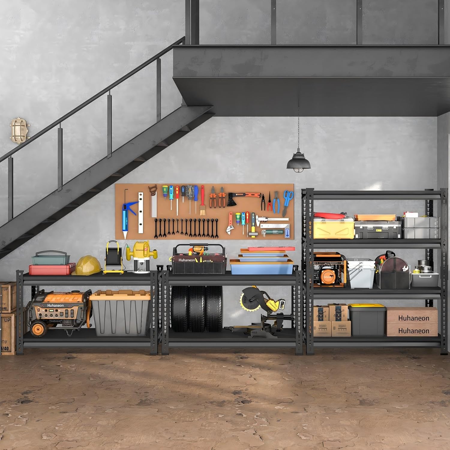 Utility Storage Garage Shelving | Heavy Duty 3-Tier Metal Shelves - 1,350 Lbs Capacity, Adjustable, Black - 40'' W x 16'' D x 36'' H