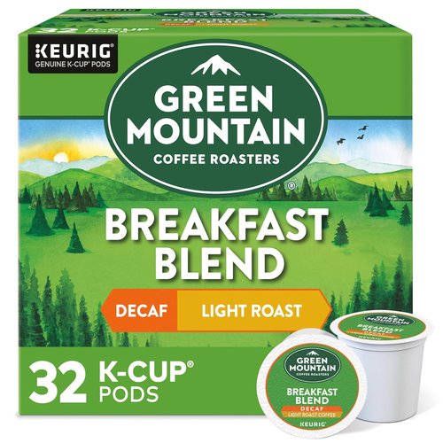 Green Mountain Coffee Roasters Breakfast Blend Decaf Coffee - Light Roast K-Cup Pods | 32 Count