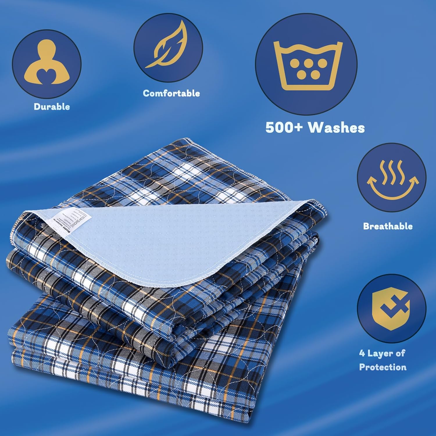 Skiennix Non-Slip Bed Pads - Waterproof & Washable Incontinence Solution | 36" x 52" | 2 Pack