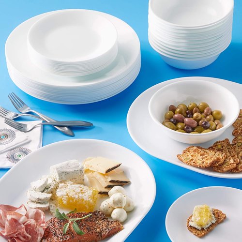 Corelle Vitrelle 38-Piece Dinnerware Set | Lightweight, Chip-Resistant Plates & Bowls in Winter Frost White